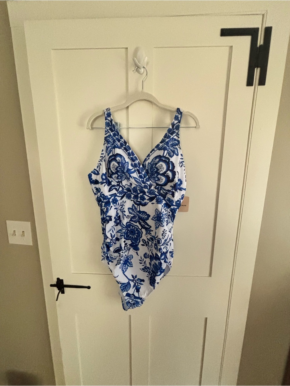 BloomChic Blue and White Floral Wrap-Front Swim Bodysuit and coverup set